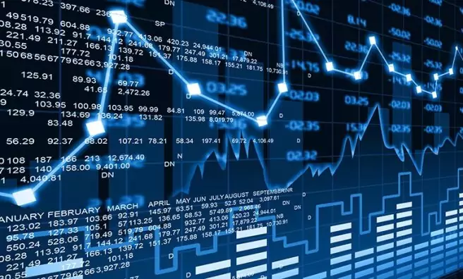 concept data graph in blue with numbers and data points