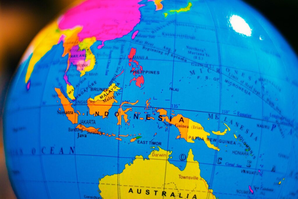 closeup of globe with indonesia and australia